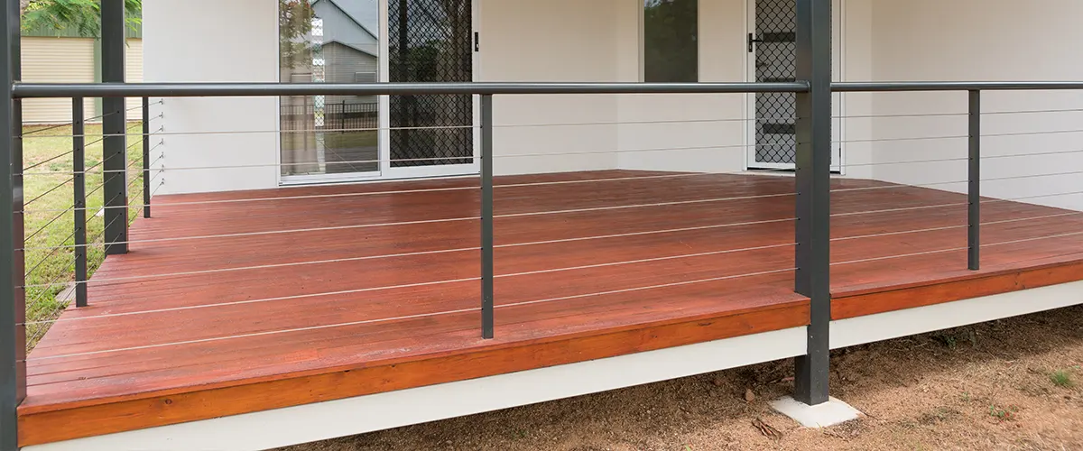 A steel frame for a deck with wood decking
