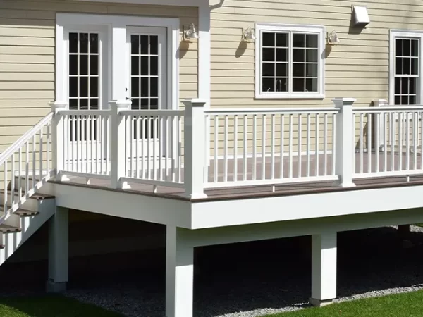 white deck with posts